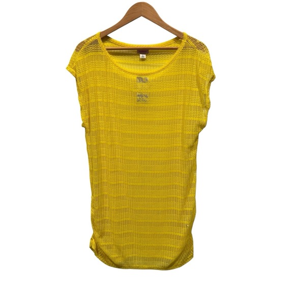 Islander Other - Islander Swim Cover Womens XL Yellow Short Sleeve Dress Ruched Mesh Pullover NWT